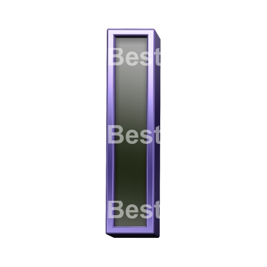 One letter from black glass with purple frame alphabet set, isolated on white.