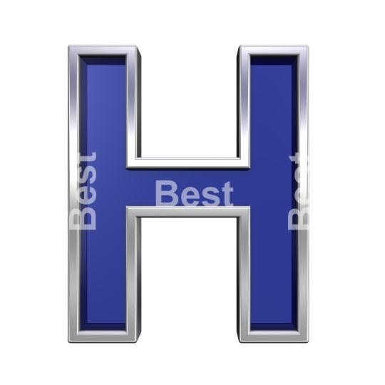 One letter from blue glass with chrome frame alphabet set