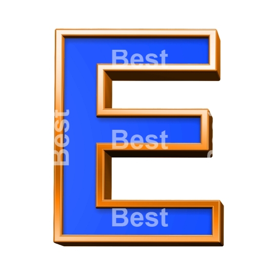 One letter from blue with orange frame alphabet set, isolated on white. 