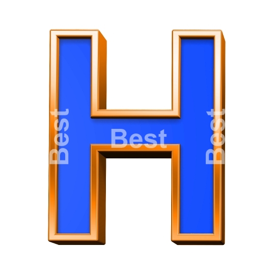 One letter from blue with orange frame alphabet set, isolated on white. 