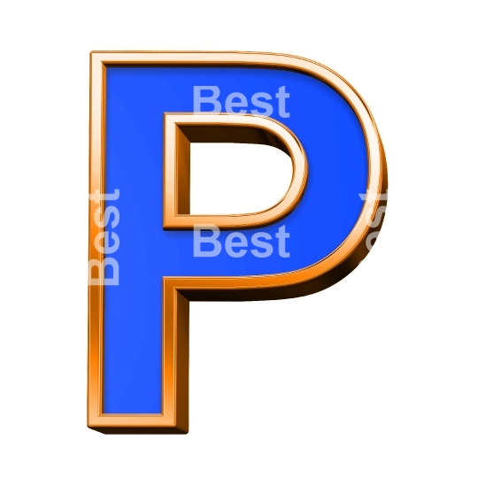 One letter from blue with orange frame alphabet set, isolated on white. 