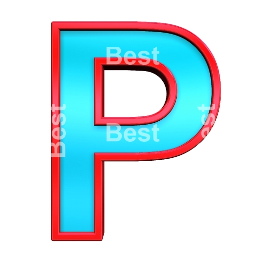 One letter from blue with red frame alphabet set, isolated on white. 