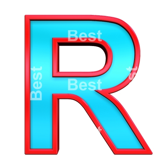 One letter from blue with red frame alphabet set, isolated on white. 