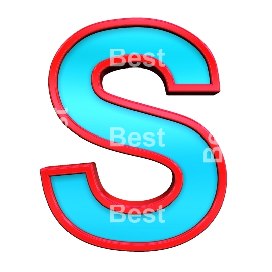 One letter from blue with red frame alphabet set, isolated on white. 