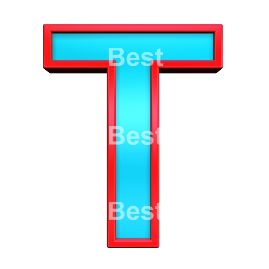 One letter from blue with red frame alphabet set, isolated on white. 