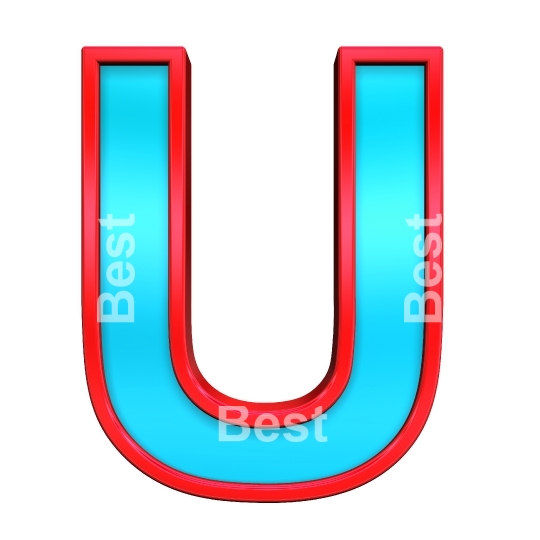 One letter from blue with red frame alphabet set, isolated on white. 