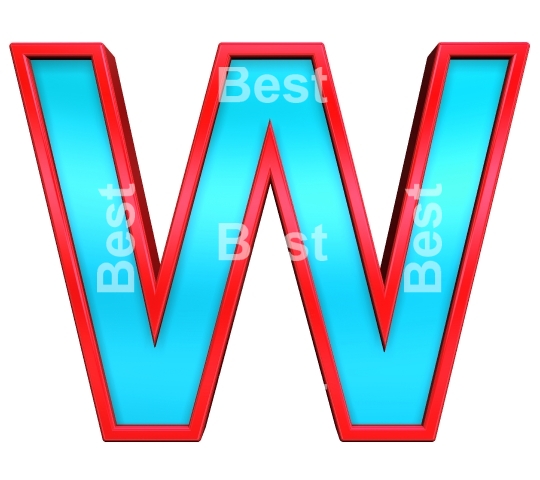 One letter from blue with red frame alphabet set, isolated on white. 