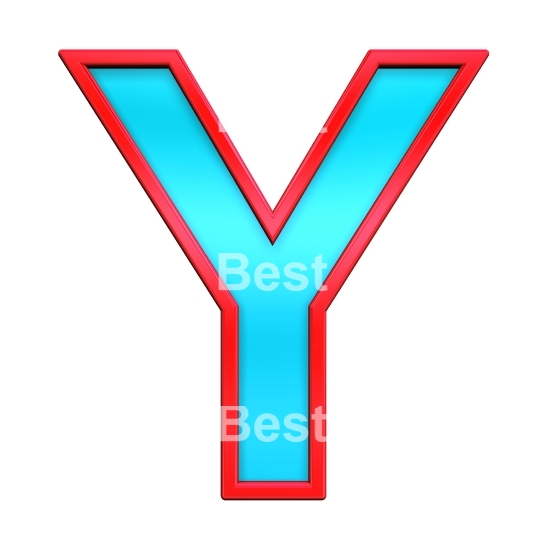 One letter from blue with red frame alphabet set, isolated on white. 