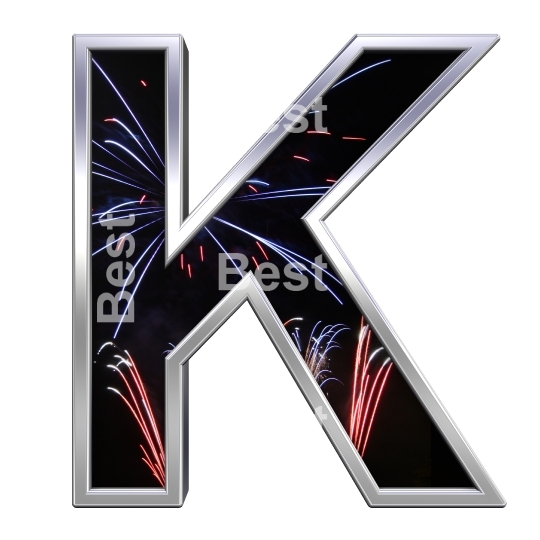 One letter from firework with chrome frame alphabet set