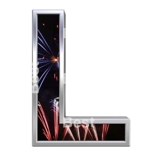 One letter from firework with chrome frame alphabet set