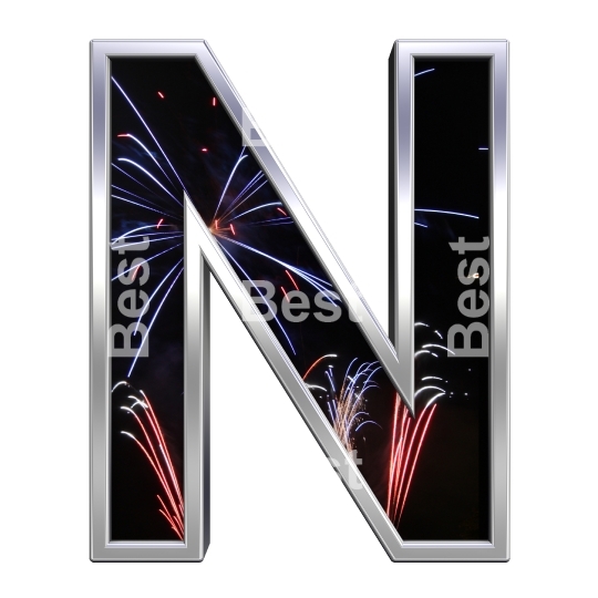 One letter from firework with chrome frame alphabet set