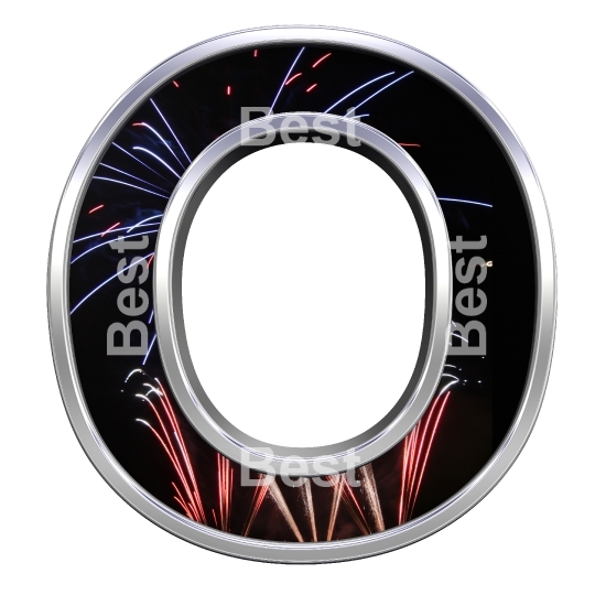 One letter from firework with chrome frame alphabet set