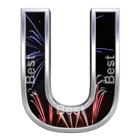 One letter from firework with chrome frame alphabet set