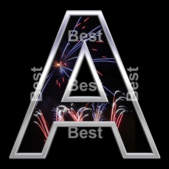 One letter from firework with chrome frame alphabet set