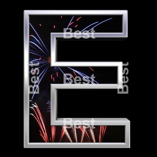 One letter from firework with chrome frame alphabet set