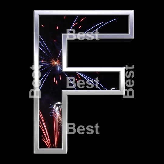 One letter from firework with chrome frame alphabet set