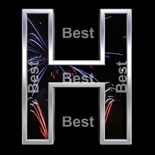 One letter from firework with chrome frame alphabet set