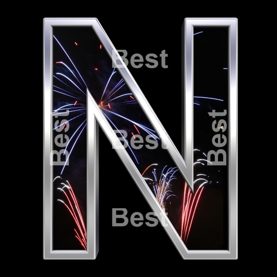 One letter from firework with chrome frame alphabet set