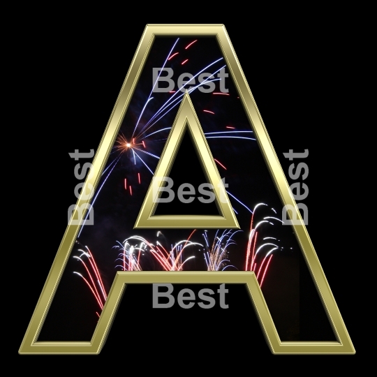 One letter from firework with gold frame alphabet set