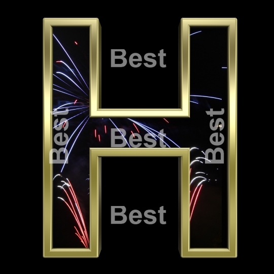 One letter from firework with gold frame alphabet set