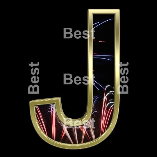 One letter from firework with gold frame alphabet set