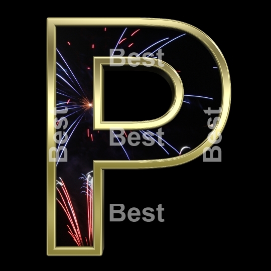 One letter from firework with gold frame alphabet set