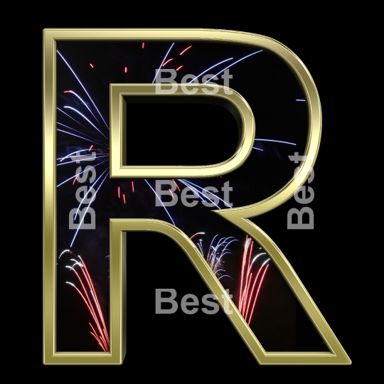 One letter from firework with gold frame alphabet set