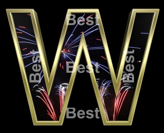 One letter from firework with gold frame alphabet set