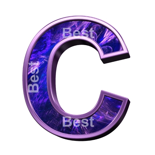 One letter from fractal with purple frame alphabet set, isolated on white.