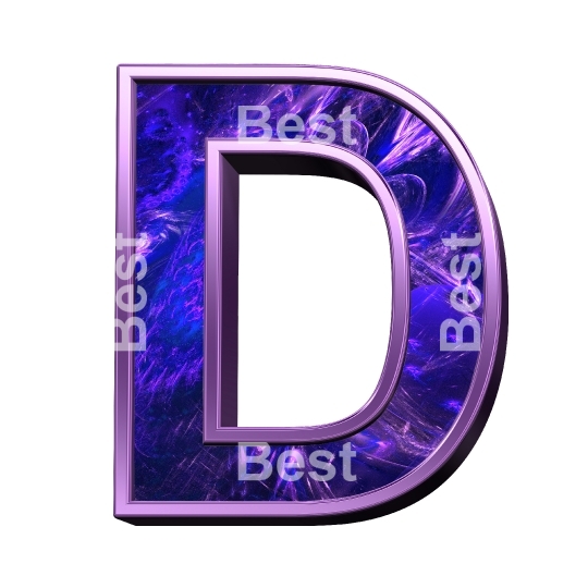 One letter from fractal with purple frame alphabet set, isolated on white.