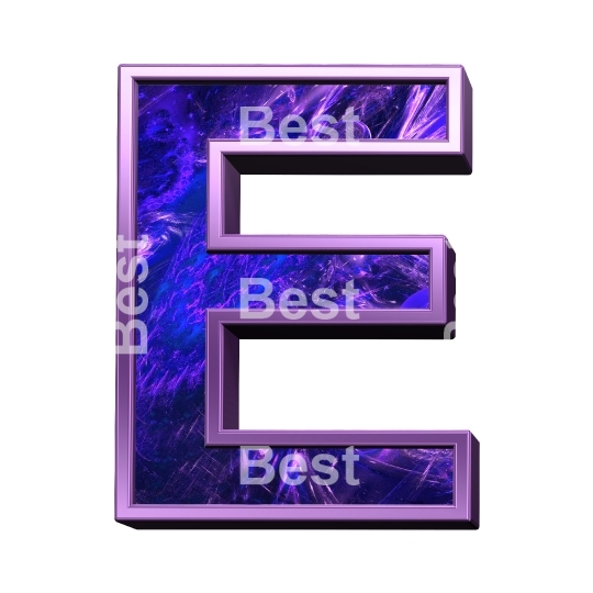 One letter from fractal with purple frame alphabet set, isolated on white.