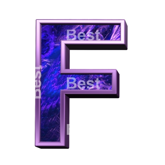 One letter from fractal with purple frame alphabet set, isolated on white.