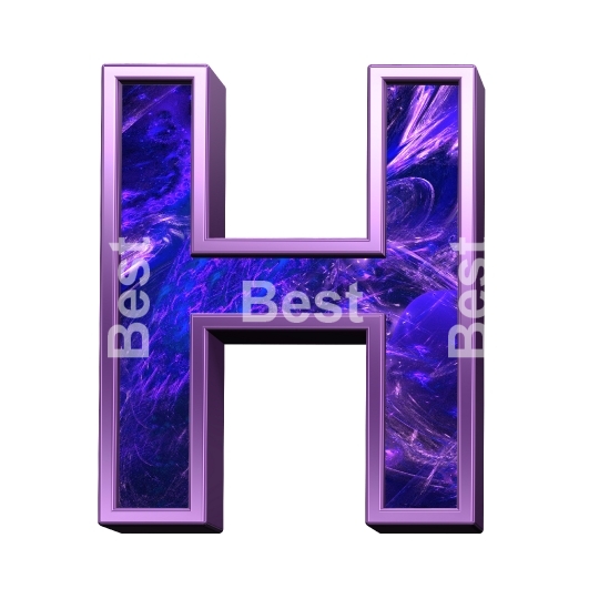 One letter from fractal with purple frame alphabet set, isolated on white.