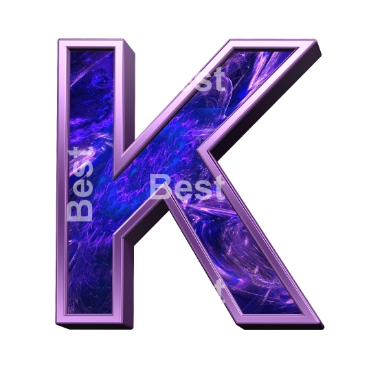 One letter from fractal with purple frame alphabet set, isolated on white.