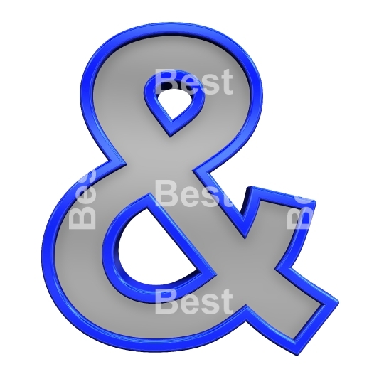 One letter from gray glass with blue frame alphabet set, isolated on white. 