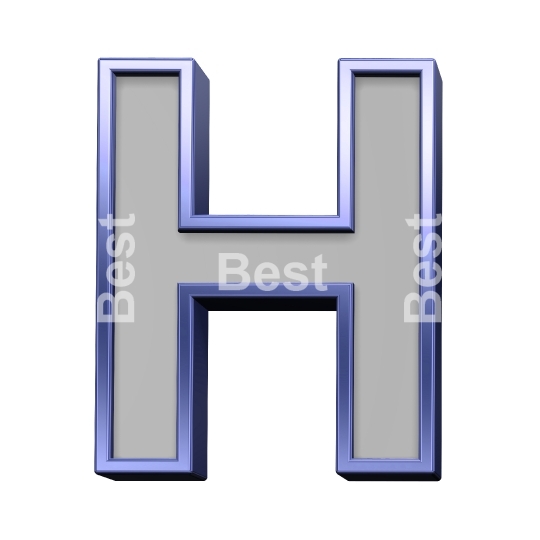 One letter from gray with blue frame alphabet set, isolated on white