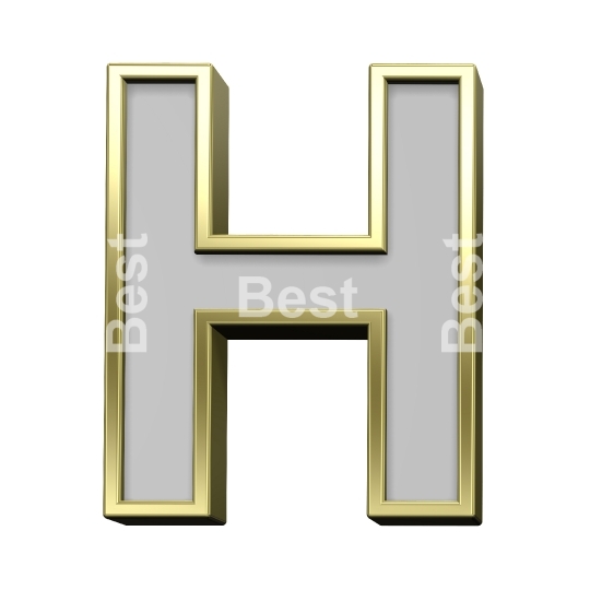 One letter from gray with gold frame alphabet set, isolated on white