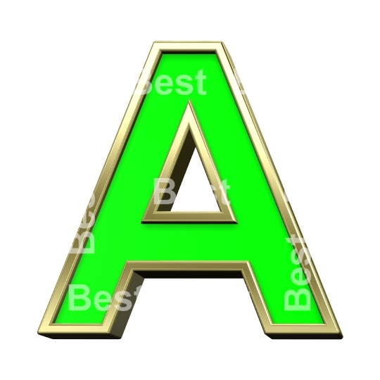 One letter from light green with gold frame alphabet set