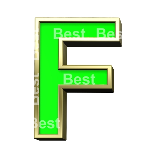 One letter from light green with gold frame alphabet set