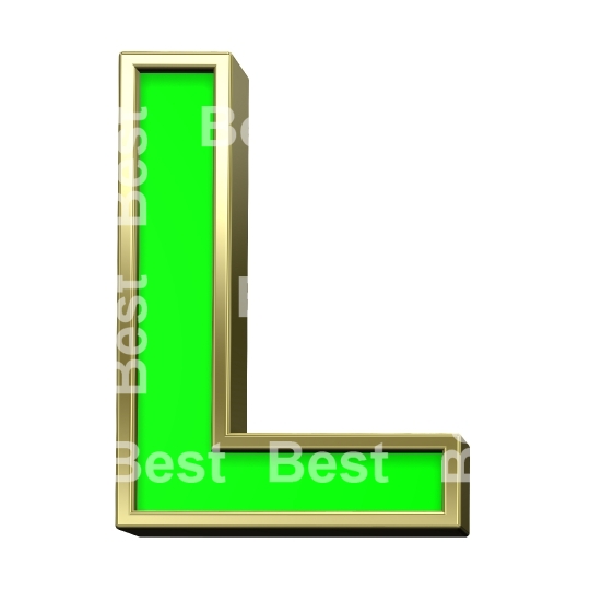 One letter from light green with gold frame alphabet set