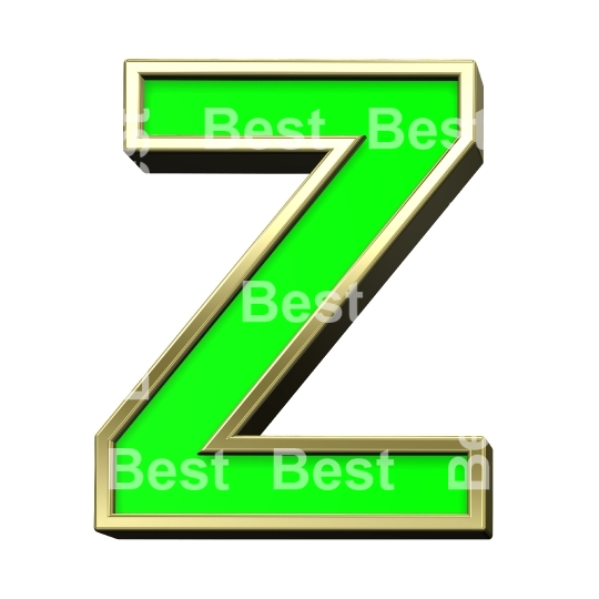 One letter from light green with gold frame alphabet set