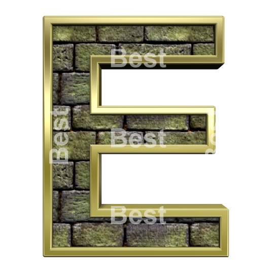 One letter from old stone with gold frame alphabet set