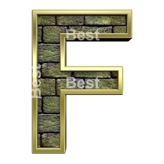 One letter from old stone with gold frame alphabet set