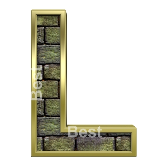 One letter from old stone with gold frame alphabet set