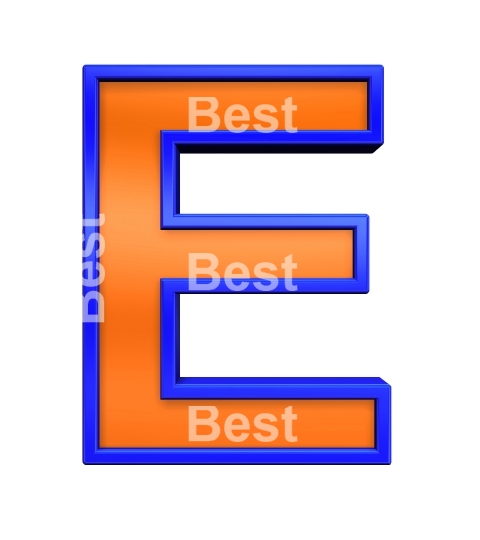 One letter from orange with blue frame alphabet set, isolated on white. 