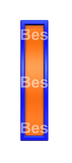 One letter from orange with blue frame alphabet set, isolated on white. 