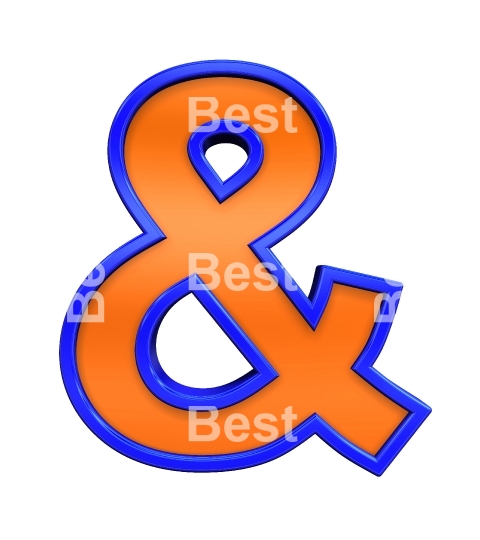 One letter from orange with blue frame alphabet set, isolated on white. 