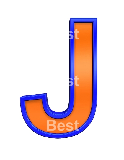 One letter from orange with blue frame alphabet set, isolated on white. 