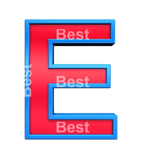 One letter from red with blue frame alphabet set, isolated on white. 