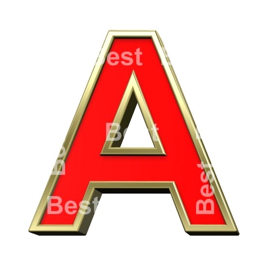 One letter from red with gold shiny frame alphabet set